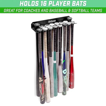 GoSports Baseball & Softball Bat Racks - Black or Red, Holds 16 Bats - Mount on Wall or Clip on Dugout Fence - color: Black