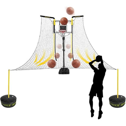 Large Basketball Return Attachment for Hoop, Ball Shot Trainer with 16x16ft Net, Automatic Ball Rebounder 90° Rotatable, Rebound Netting for Yard Home & Residential Use