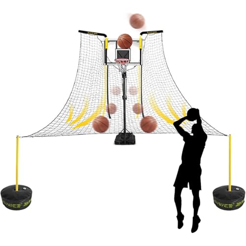 Large Basketball Return Attachment for Hoop, Ball Shot Trainer with 16x16ft Net, Automatic Ball Rebounder 90° Rotatable, Hoop Rebound Back Netting Attachment for Yard, Home & Residential Use(Shooting