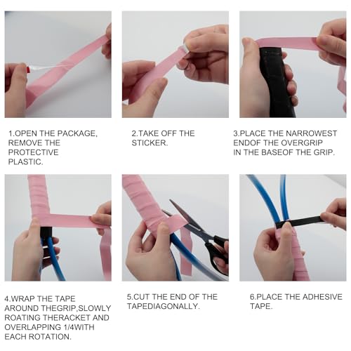 6 Pack Tennis Racket Grip Tape, Anti Slip Absorbent Overgrip for Tennis, Pickleball & Badminton - Dry Feel Performance Enhancer