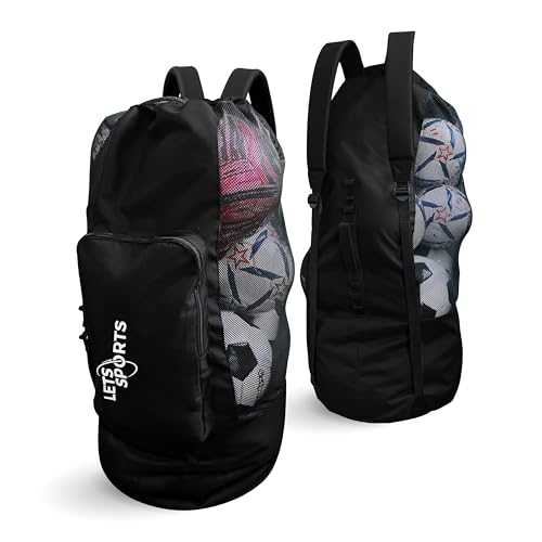 Soccer Ball Bag for Basketball, Volleyball & Football | Large Drawstring Ball Bags Mesh | Heavy-Duty Soccer Ball Bags for Coaches | Equipment Bag w/Shoulder Strap | 37" x 17" - color: Black