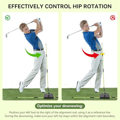 MIKOSI Adjustable Golf Alignment Stick Holder, Golf Training Aid with 48" Collapsible Alignment Sticks for Aiming, Putting, Swing Trainer, Golf Accessories Suitable for Golf Backyard Practice
