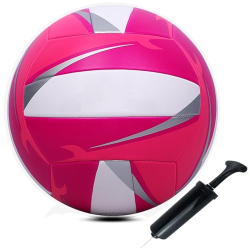 Volleyball Training Practice Standard Size Soft Leather Indoor Outdoor Playground Sand Beach Coach Beginners Come with Pump and Needle - color: Red
