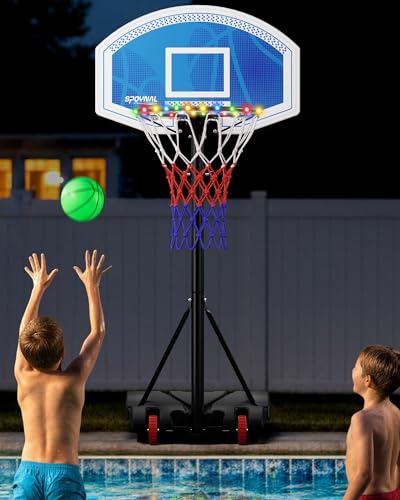 SPOYNAL LED Portable Basketball Hoop for Teens, Adjustable Height 3.8 FT–7 FT Goal System, with Fillable Base & Wheels | Perfect for Driveway, Poolside, Garage & Night Training, Pool Basketball Hoop