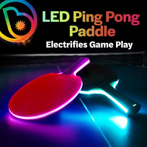 Brightz PaddleBrightz LED Ping Pong Paddle - Electrifies Your Matches! - 6 Solid Color + Color Changing Modes - Premium Sponge & Rubber for Ultimate Control & Spin - Flared Handle for Improved Grip