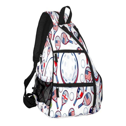 Print Pickleball Backpack White Sports Rackets | Padded 6-Paddle Compartment & Separate Shoe Bag | Multi-Pocket Sports & Gym Backpack for Tennis, Travel, Commute
