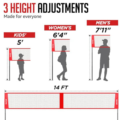 ZEALFEEL 4 Square Volleyball Game Set, 3 Heights Adjustable 4-Way Volleyball Net with Vollyball, Pump, Carry Bag, Hammer, 14 FT 4 Person Net for Backyard Beach Lawn, Great for Family Fun