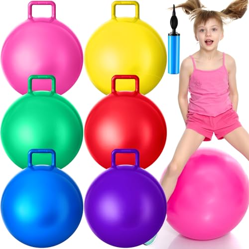 Lewtemi 6 Pcs Hopper Ball for Kids 20 Inch Jumping Hopping Inflatable Bouncing Ball with Handle and Air Pump for Indoor Outdoor Games Sport Exercise Fun Easter Basket Stuffers Gifts(Rainbow Colors) - color: Rainbow Colors, size: 20 Inch