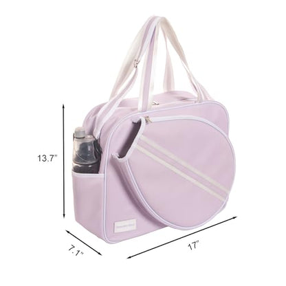Remobia Hicol Purple PU Leather Women Large Sports Handbag Tennis Racket Shoulder Bag Tennis Tote Bag for 2 Rackets, with Water Bottle Holder