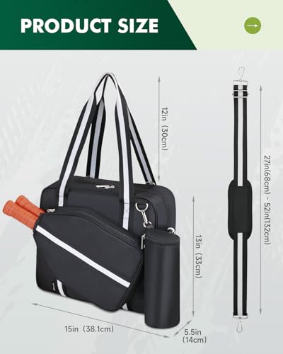 Pickleball Bag for Women 2-in-1 Tote & Crossbody with Fence Hook Holds 2 Paddles & Detachable Ball Bag Court to Street