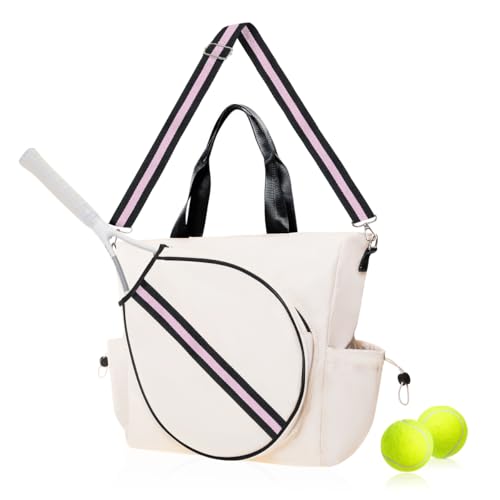 Tennis Bag for Women Racket Tote, Stylish Backpack - Unisex Racquet Sports Pickleball Bag Convertible Shoulder, Crossbody Strap Large Compartment - color: Tote - Black Pink