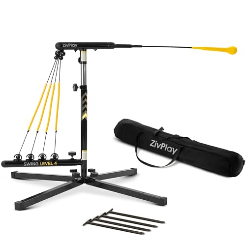 ZivPlay Baseball Hitting Trainer Baseball Swing Trainer Softball and Baseball Training Equipment for Batting Practice with Height and Speed Adjustment