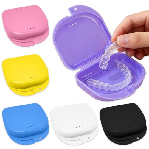 6Pcs Retainer Case,Slim Aligner Case with Vent Holes,Mouth Guard Case Dental Storage Container for Aligners Mouthpieces and Daily - color: Multicolor