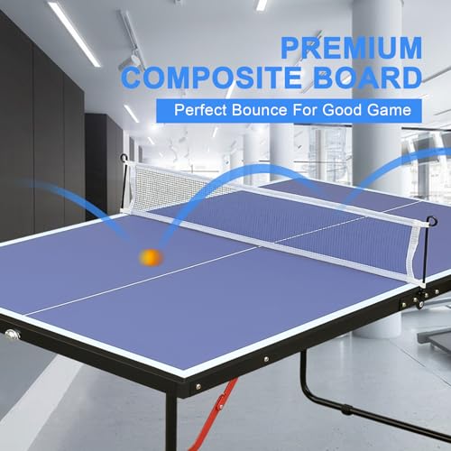 Ping Pong Table Foldable & Portable Table Tennis Table Set for Indoor & Outdoor Games with Net, 2 Paddles and 3 Balls - size: 4.5FT