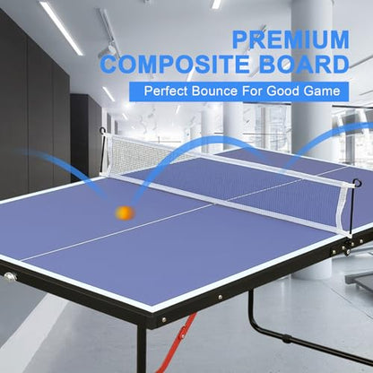 Ping Pong Table Foldable & Portable Table Tennis Table Set for Indoor & Outdoor Games with Net, 2 Paddles and 3 Balls - size: 4.5FT