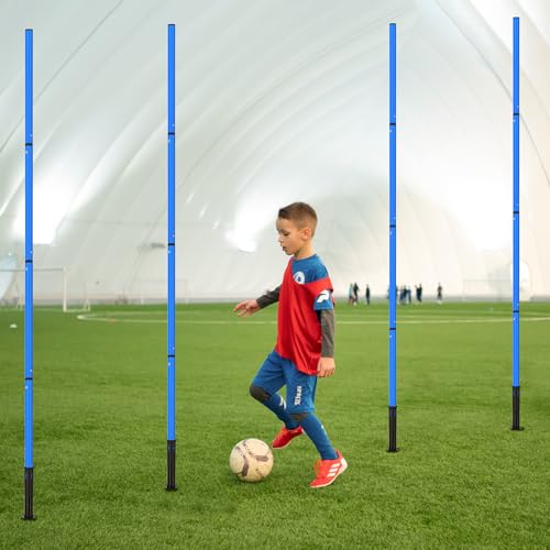 Soccer Agility Training Equipment: 6 Soccer Agility Poles, 20ft Agility Ladder, 10 Soccer Cones, 1 Jump Rope. Soccer Training Poles for Speed Training, Agility Training - color: blue