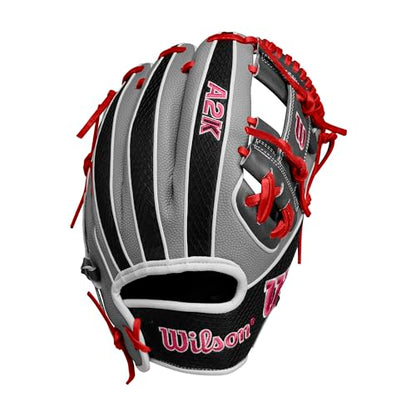 Wilson Spring 2025 A2K® Baseball Gloves - color: Grey/Black/Flamingo, size: Infield - 11.5"