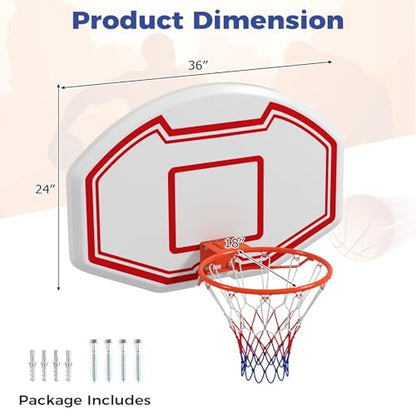 GYMAX Wall Mounted Basketball Hoop, 36" x 24" Shatterproof Backboard and 18 Inch Rim, Mini Basketball Hoop Indoor Outdoor for Home Door Youth Adults