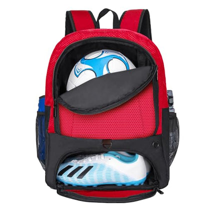 Soccer Ball Bag-Backpack for Basketball,Volleyball with Cleat Shoes and Ball Compartment for Sports Team,Trainning - color: Red