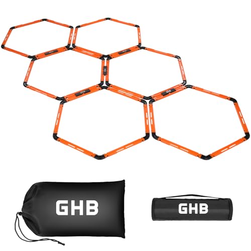 GHB Hex Agility Rings Speed Rings with Carrying Bag 6 Set Portable Hexagon Rings, Agility Ladder for Agility Footwork Training