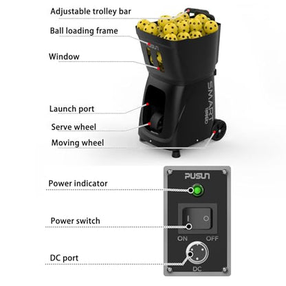 PP-SMART Pro-Pickleball Serving Machine - APP Controlled, 80+ Ball Capacity, 20-120km/h Speed Adjustment, 4-6 Hours Battery Life, Internal Spin Serve for Realistic Simulation (White)