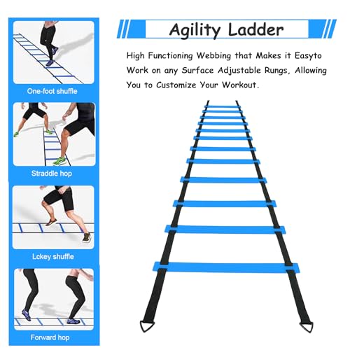 Soccer Agility Training Equipment Set, Soccer Accessories 12 Rung 20Ft Agility Ladder, 12 Disc Cones, Solo Soccer Trainer, Jump Rope - Speed Training Equipment Gifts for boy