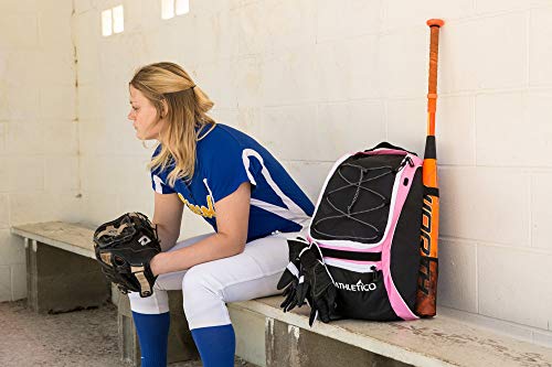 Athletico Softball Bat Bag - Backpack for Softball, Baseball, & T-Ball Equipment & Gear for Kids, Youth, and Adults | Holds Bat, Helmet, Glove, & Shoes | Separate Shoe Compartment, & Fence Hook
