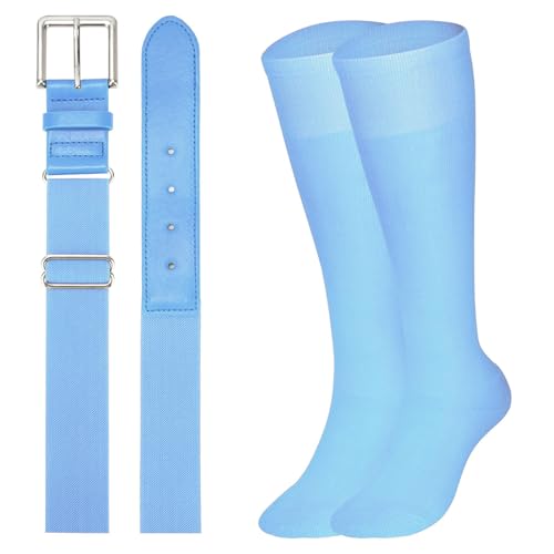 XZQTIVE Baseball Softball Socks and Baseball Softball Belt Combo Set Knee-High Soccer Socks for Kids Youth Adult - color: Baby Blue, size: Kid