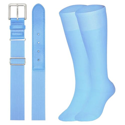 XZQTIVE Baseball Softball Socks and Baseball Softball Belt Combo Set Knee-High Soccer Socks for Kids Youth Adult - color: Baby Blue, size: Kid