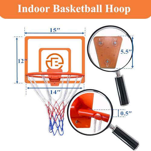 Indoor Basketball Hoop with Decorative Backboard Sticker, Wall-Mounted Silent Rim for Family Fun and Quiet Basketball Practice at Home(No Basketball)