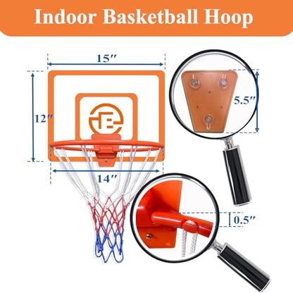 Indoor Basketball Hoop with Decorative Backboard Sticker, Wall-Mounted Silent Rim for Family Fun and Quiet Basketball Practice at Home(No Basketball)