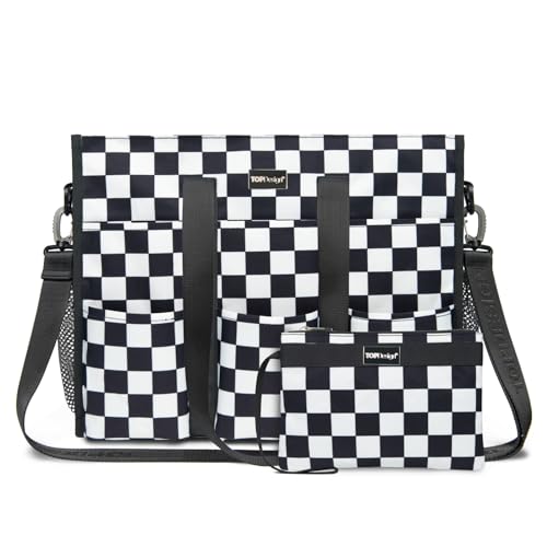 TOPDesign Utility Water Resistant Tote Bag with 22 Pockets, Top Zipper Closure & Thick Bottom Support, for Working Women - color: Checkerboard, size: Medium