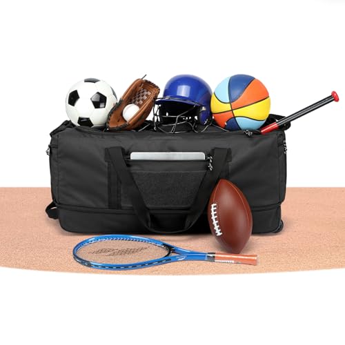 170L Extra Large Baseball Bag with Wheels Gym Duffle Softball Catchers Coach Team Equipment Bags Collapsible Rolling Travel Duffel Bat Gear Bag for Hockey Basketball Football Volleyball Soccer - color: Black