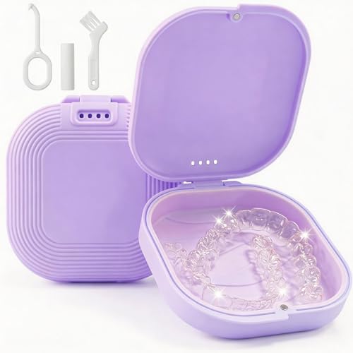 Retainer Case with Vent Holes, Aligner Case for Invisalign, Portable Aligner Kit, Removable Silicone Liner, Orthodontic Storage Box Secure Magnetic Closure for Travel - Purple - color: Lanvender
