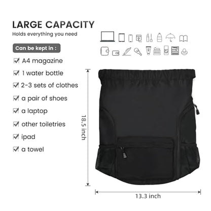 Valleycomfy Waterproof Drawstring Gym Backpack Bag for Men & Women,Sports Gym Bag with Side Pocket Black - color: A-black