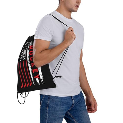 Hockey Flag Unisex Drawstring Backpack Bag Sport Gym Travel Swim Sackpack - color: Hockey Flag