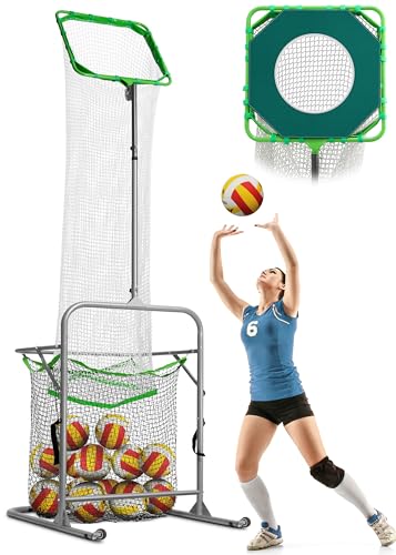 Volleyball Setter Training Net Equipment, Setting Trainer with Target Hoop, Precision Cloth, Ball Collection, Adjustable 5 Heights (4.7-9.8 ft) 6 Angles