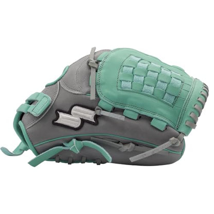 SSK FP5 Fastpitch Softball Glove – Infield - Outfield - Pitcher – 11.5”-11.75”-12”-12.25”-12.5”-12.75”-13”– Right & Left Hand Throw - color: Grey/Mint - Basket Web, size: 11.5" - Right Hand Throw