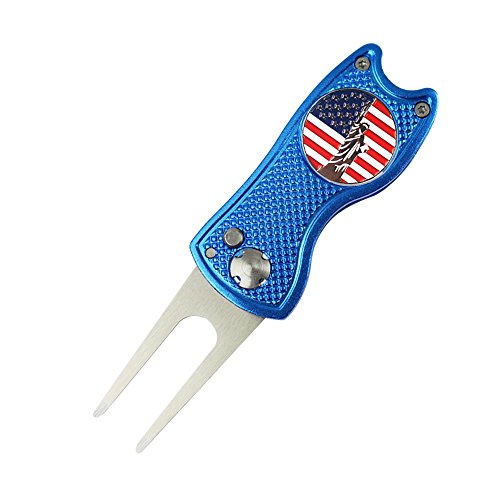 Foldable Golf Divot Repair Tool with Golf Ball Marker - color: Blue