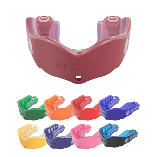 Shock Doctor Mouth Guard Sports, Hockey, Lacrosse, Baseball, Wrestling Moutguard, Gel Max Heavy Duty Protection & Custom Fit, Football Mouth Guard with Strap, Adult & Youth Mouthguard - color: Maroon, size: Adult, style: Non-flavored