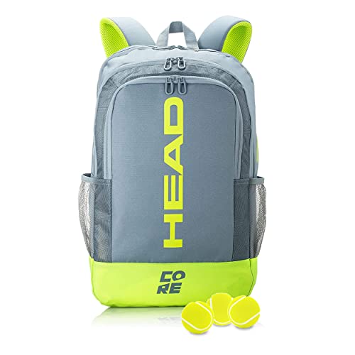 HEAD Core Tennis Backpack - Holds 2 Racquets with Padded Adjustable Straps Sports Bag - color: Grey/Yellow