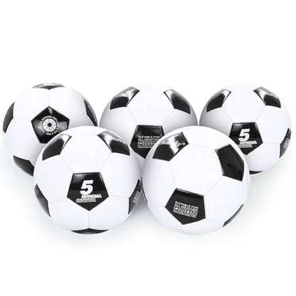 Aoneky Soccer Ball with Pump - color: 5 Pack with 1 Pump - White/Black, size: 5