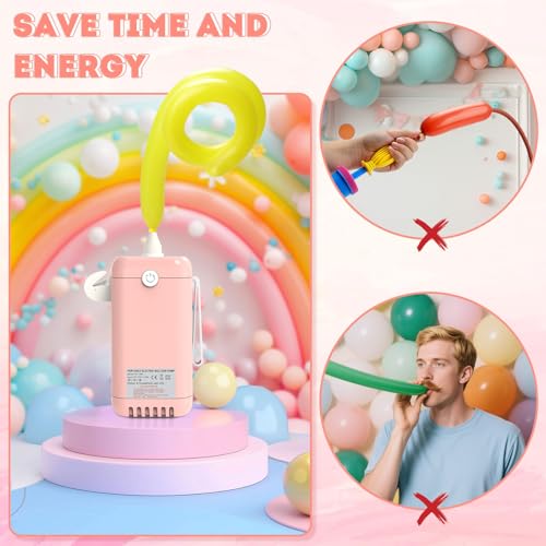 Balloon Pump Electric Air Pumps, 2-in-1 Electric Air Balloon Pump，Balloon Inflator for 260q,Foil, Latex Balloons and Sport Balls - style: Pink with Battery