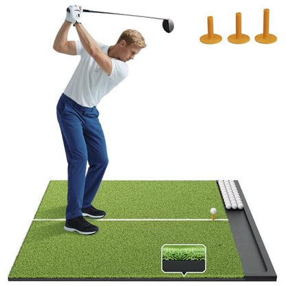 Golf Hitting Mat with Ball Tray, 5x4 / 6x4 ft, 26mm / 31mm Thick, Pro & Elite Turf with Swing Path Line, Premium Golf Practice Mat for Indoor & Outdoor Swing, Chipping, Training - style: 5×4 ft ELITE Turf – 26mm / Line
