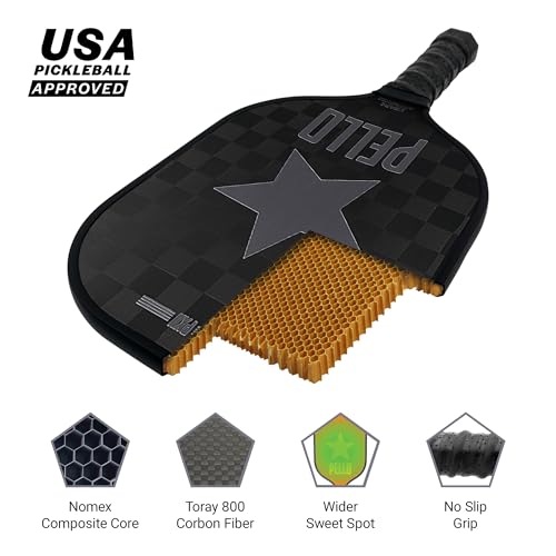 PELLO Carbon Fiber Pickleball Paddles | USA Pickleball Approved | Professional Polypropylene Honeycomb Core | Perfect Balance of Power & Control | Pickle Ball Racquet with Neoprene Case - style: PXII