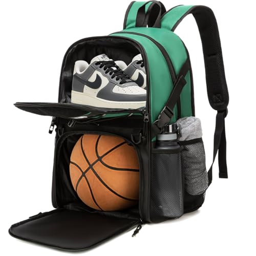Basketball Bag Backpack with Ball Holder and Shoes Compartment,Best for Basketball, Soccer, Volleyball, Gym. (GREEN) - color: Green