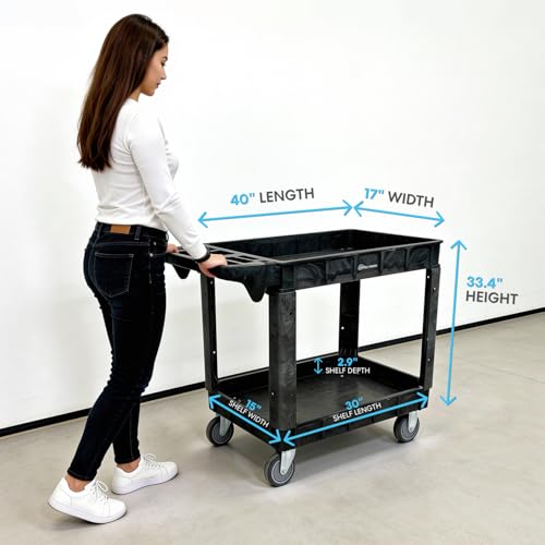 Simpli-Magic Simpli-Magic Rolling Utility Cart on Wheels, Heavy Duty with Ergonomic Handle, Deep Shelfs for Garage, Warehouse, Workshop, 600-Pound Capacity 40x33x17-Inch