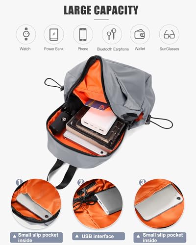 SEAFEW Small Sling Crossbody Backpack for Men Women, Lightweight Shoulder Chest Bag One Strap Back Pack for Hiking Walking Biking Travel Cycling USB Charger Port-Nylon, Grey - color: Grey