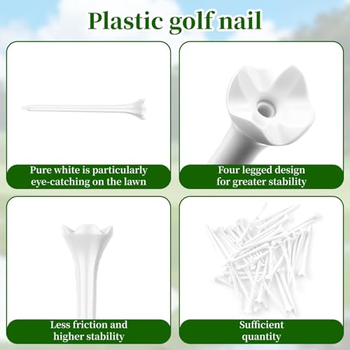30 PCS Plastic Golf Tees - 3 1/4'' Long Golf Tees - Enhanced Durability & Stability, Designed to Reduce Friction and Side Spin- 4 Prongs Plastic Tees, Reusable