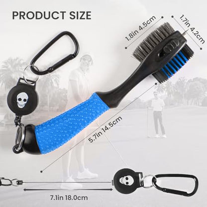 FINGER TEN Retractable Golf Club Cleaner Brush with Magnetic Clip, Durable Nylon Groove Scrub Iron Sharpener Compact Design, Portable Wire Tool for Golf Club Ball Bag Cleaning - color: Blue Brush